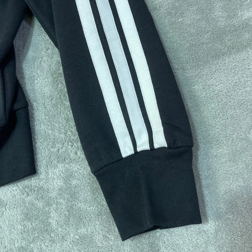 NWT Adidas Men's Large Black Fleece Sweatshirt Cotton Blend 3 Striped Pull over